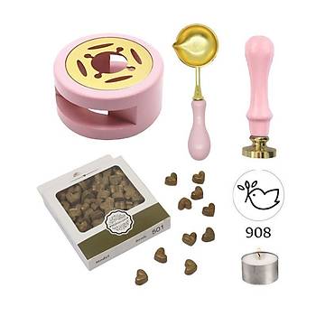 Davetiye Mum Mühürü Uygulama Seti Pembe Renk 908 Barış Güvercini