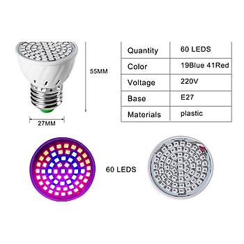 Tam Spektrum 60 Led Bitki iek Bytme Hidroponik Aydnlatma 