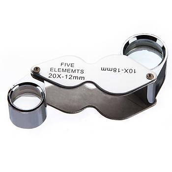 10X 18mm 20X 12mm Kuyumcu Cam Lens Çift Büyüteç Katlanır Metal Çerçeve 