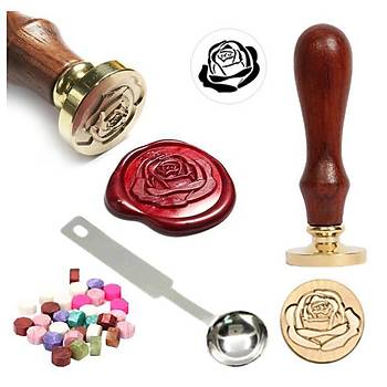 Mektup Damga Mühürü Blooming Rose + 30 Mühür Mumu + Eritme Kaşığı