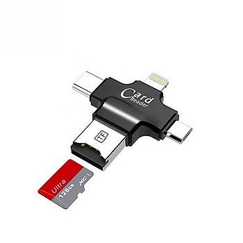 OTG Micro SD TF Kart Okuyucu 4 in1 iOS Mikro Type-C USB