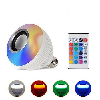 Bluetooth Uzaktan Kumandalı Müzik Led  Ampul 7 + 3 W RGB Beyaz E27 Ses Işık  