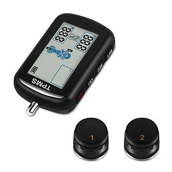 Motosiklet Lastik Basnc zleme Sistemi TPMS Su Geirmez Kablosuz LCD Ekran 
