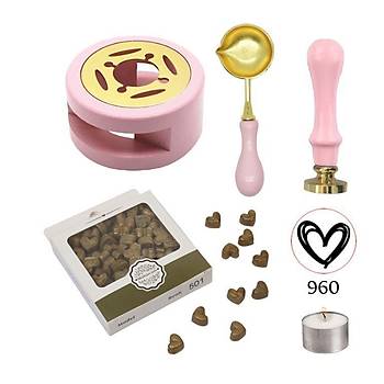 Davetiye Mum Mühürü Uygulama Seti Pembe Renk 960 Kalp
