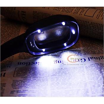 10X HD Lens 55mm 5 LED 1 UV Işıklı Kare El Büyüteç Okuma Kauçuk Çerçeve