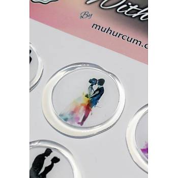 M�h�rc�m 12 Adet Haz�r Kendinden Yap��kanl� Gelin Damat Davetiye Sticker M�h�r KYSM116