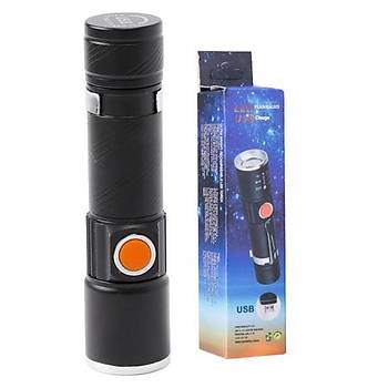 Mini Fener Dahili Batarya Kendinden USB �arj Soketli T6 Led Zoom