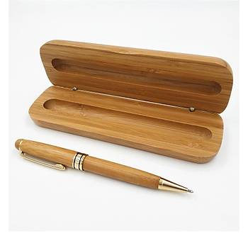 Doğal Bambu Tükenmez Kalem & Ahşap Kalem Kutusu 0.5mm Siyah Mürekkep 