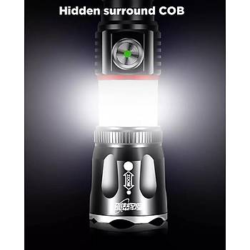 2 in 1 10W 3 Mod El Feneri veya 360° COB Işık USB Şarjlı Zumlu IPX5 Su Geçirmez