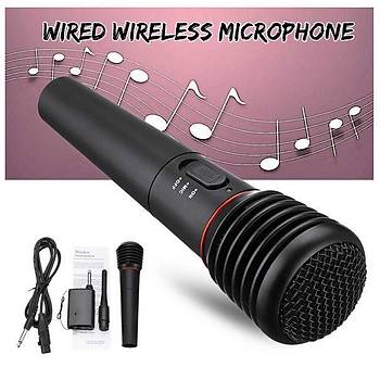 Kareoke 2 in 1 Kablolu ve Kablosuz El Mikrofon Alcs Tek Ynl  