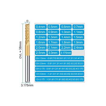 PCB Mini Karbür Freze Kesici 1.0-3.0mm 10 lu Set 3.175mm Shank
