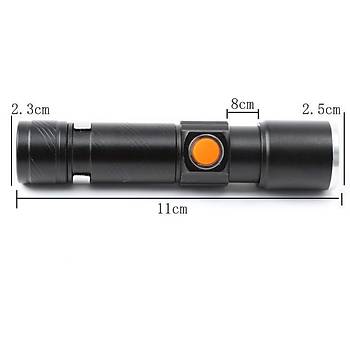 Mini Fener Dahili Batarya Kendinden USB �arj Soketli T6 Led Zoom