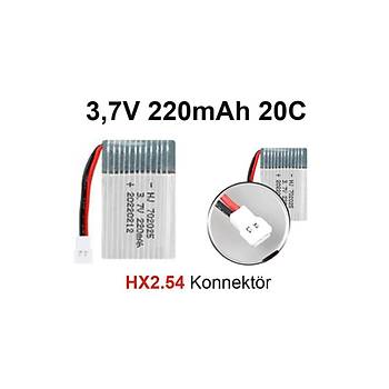 Lipo Pil 3.7V 220mAh 20C Dron ve RC Model Bataryas HX2.54 Soket