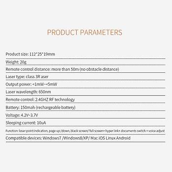 Sunum Kumandası USB Şarjlı Laser Presenter PPT Flip Pen 50 Metre Uzaktan Kumanda 