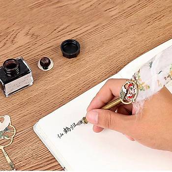 Tüy Divit Kalem Mürekkep Mühür Kaşık 10 lu Pirinç Set Cren Kuşu