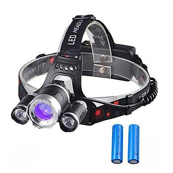 Uv + 2 Beyaz Led Zoom Ayarl Kafa Lambas + 2*18650 Pil TMWT