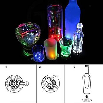 Parti Led Şişe Bardak Altlığı 6cm Parlak 4 LED Flaş Dekor Işık 7 Renk