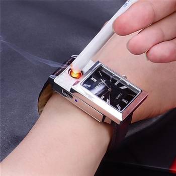 Kuvars Saat Tesla Moda Çakmak Alevsiz Elektronik USB Şarjlı Rüzgar Geçirmez Siyah 