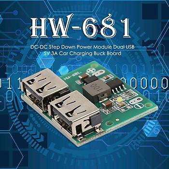 Çift USB Çıkışı 9V 12V 24V to 5V 3A DC-DC Step Down Şarj Modülü 