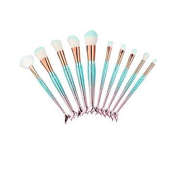 Denizkızı Mavi Makyaj Fırça 10 lu Set Güzellik Kozmetik Ekipmanları