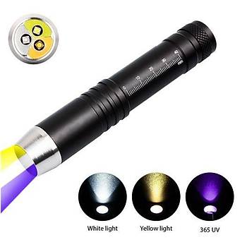 365nm UV - Beyaz - Sar 3 Renk LED Fener 10W Tak Para Kimlik Pet