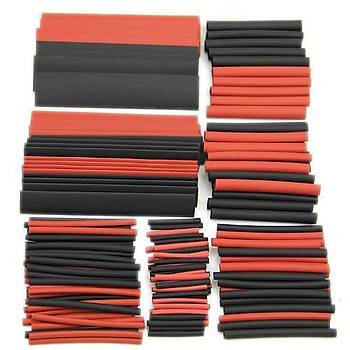 Poliolefin Isı Shrink Boru Tüp Kablo Sleeving Wrap Tel Seti 150 Adet 7.28 mt Siyah/Kırmızı