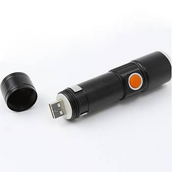 Mini Fener Dahili Batarya Kendinden USB �arj Soketli T6 Led Zoom