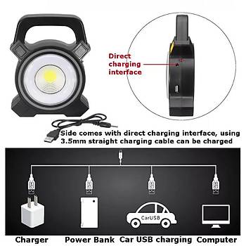 30 Watt Solar USB Şarjlı Güneş COB LED Taşınabilir Spot Lambası