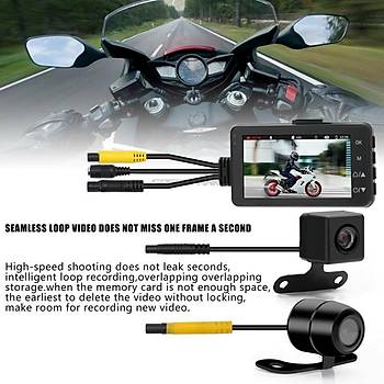 Motosiklet Ön Arka Dash Kamera DVR Kayıt 1080P Monitör