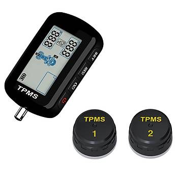 Motosiklet Lastik Basnc zleme Sistemi TPMS Su Geirmez Kablosuz LCD Ekran 