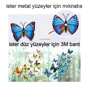3D PVC Manyetik Kelebek 12 li Duvar S�sleme Dekorasyon Model A1