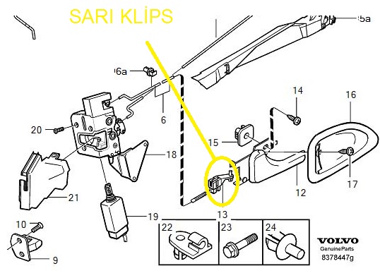 S40 V40 Kapı İçten Açma Kolu Klipsi Sol Ön Ve Sol Arka Kapı İçin