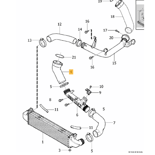 Turbo Radyat�r Hortumu �st Sol XC90 S90 V90 S60 V60 XC60 V70 XC70 S80 V40