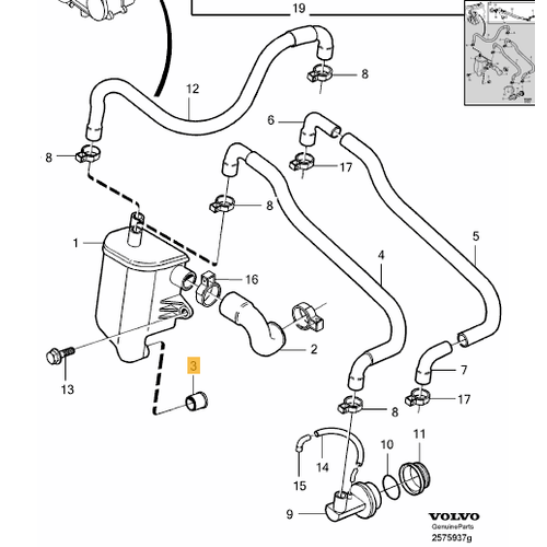 S40 S60 S70 S80 S90 XC70 XC90 850 960 Kk Karter Havalandrma Hortumu