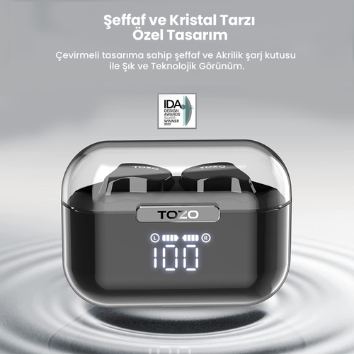 TOZO T18 Crystal Buds Ip-X7 Suya Dayanıklı Çift Mikrofon  ENC Aktif Gürültü Engelleyici Dijital Şarj Göstergeli  Kulakiçi Kablosuz 5.3 Bluetooth Kulaklık