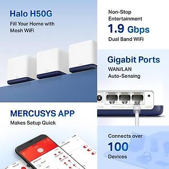 TP-Link Mercusys Halo H50G AC1900 Mesh Menzil Geniletici 3'l
