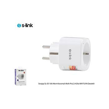 S-Link Swapp SL-05 16A Akm Korumal Akll Priz 2.4 Ghz Wifi TUYA Destekli Google Asistan,Alexa Siri Uyumlu