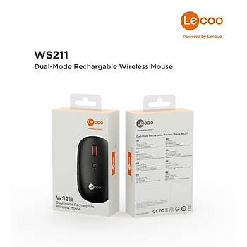 Leco Lenovo WS211 Çift Modlu Bluetooth + Wireless Şarjlı Mouse Siyah
