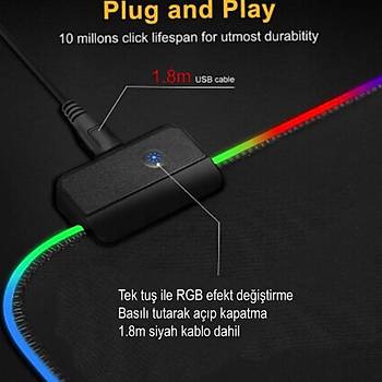 BlueForce 80x30cm RGB Ledli Gaming Oyuncu XL Mouse Pad Düz XL Siyah