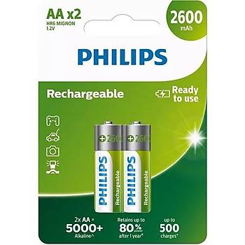 Philips R6b2a260/10 arj Edilebilir Aa 2600 Mah 2li Kalem Pil R6B2A260