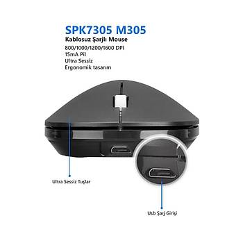 Philips M305 SPK7305 arj Edilebilir 1600 Dpi Kablosuz Mouse Siyah