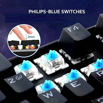 Philips SPK8404P Usb Blue Switch Mekanik Oyuncu Q Klavye Pad Hediyeli
