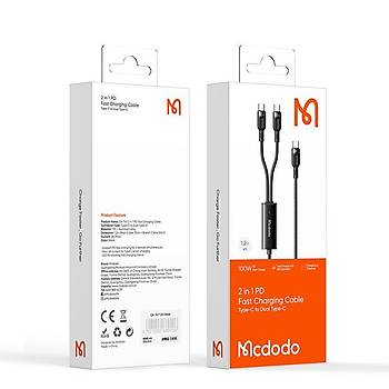 Mcdodo CA-7470 2in1 100w Pd Type-C to Dual Type-C Data ve arj Kablosu
