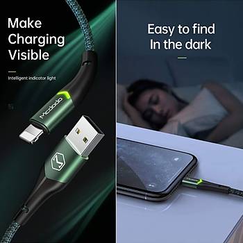 Mcdodo CA-7844 iPhone Lightining Ledli Usb arj/Data Kablosu Yeil 1.8