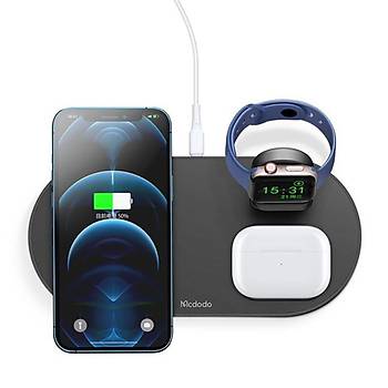 Mcdodo CH-7063 3in1 15W Type-C oklu MagSafe Tws Kulaklk -Watch-Telefon Dock arj Unitesi Siyah