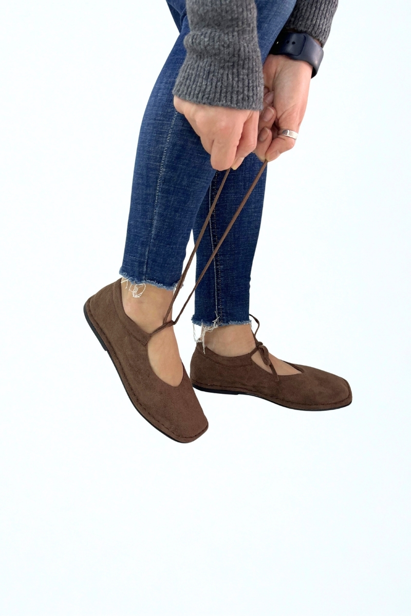 Kahverengi Süet Düz Taban Kadın Loafer DR333