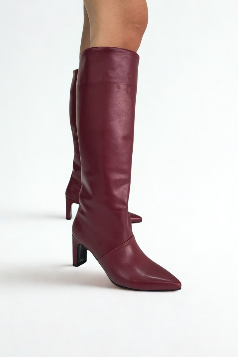 Bordo Topuklu Kadın Çizme GD43
