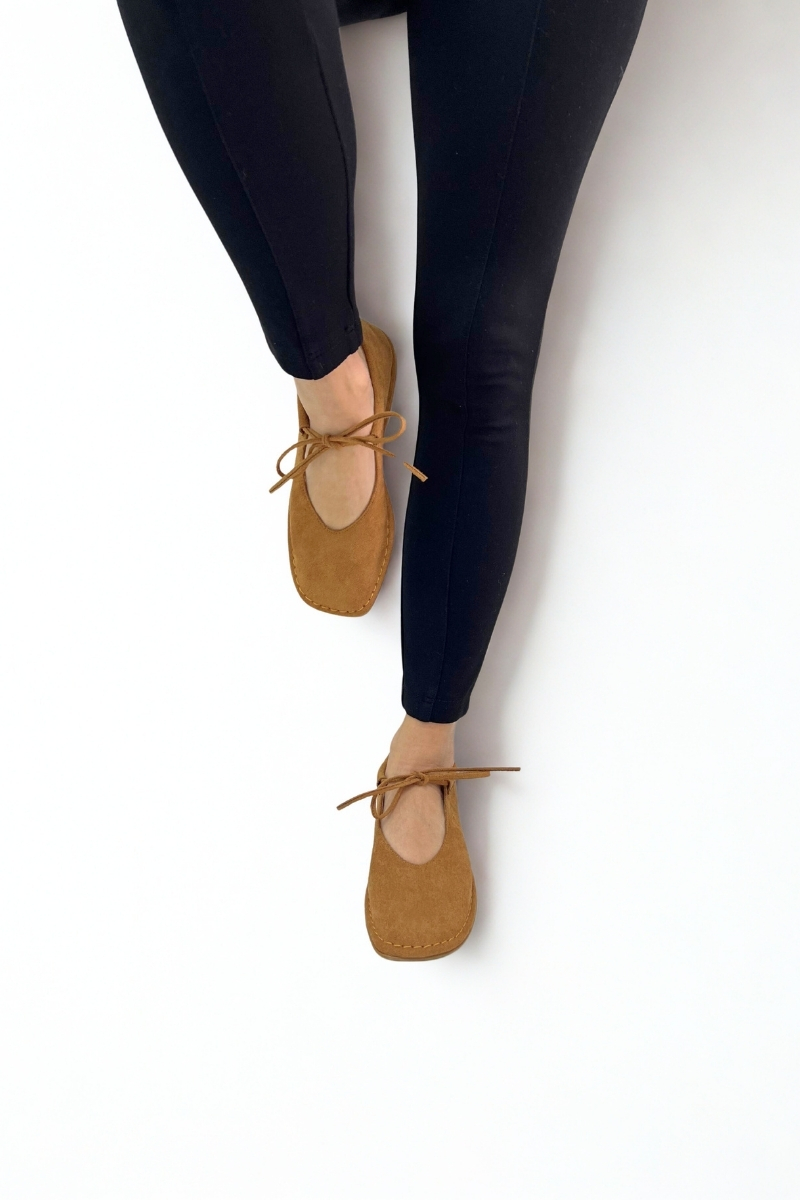 Taba Süet Düz Taban Kadın Loafer DR333