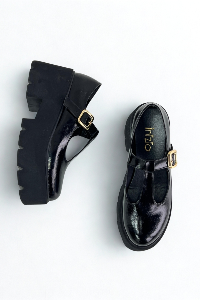 Siyah Rugan Kalın Taban Kadın Loafer P7014