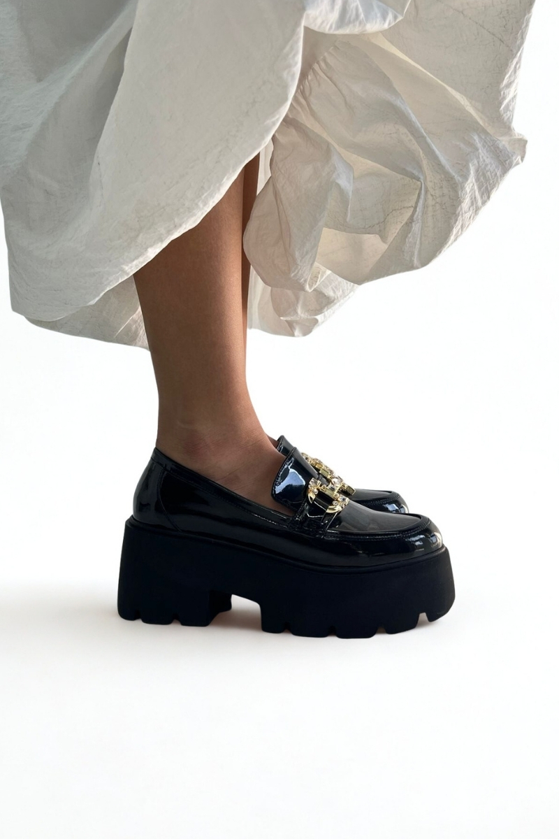 Siyah Rugan Kalın Kadın Loafer P9062
